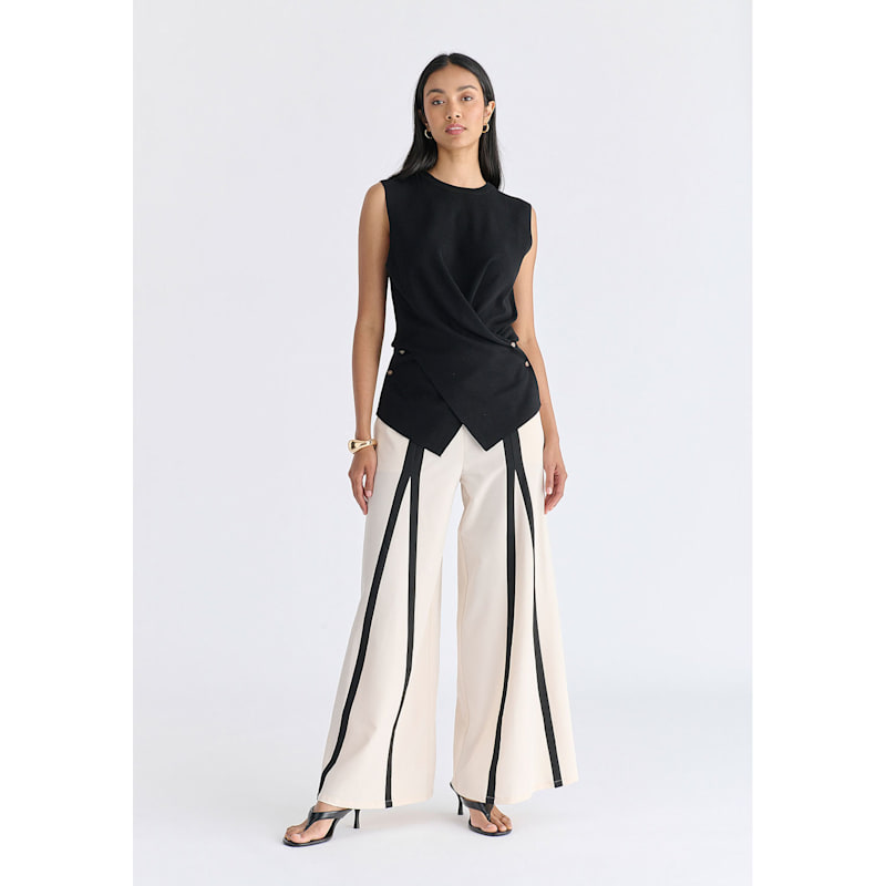 Thumbnail of Crew Neck Wrap Front Knit Top In Black image