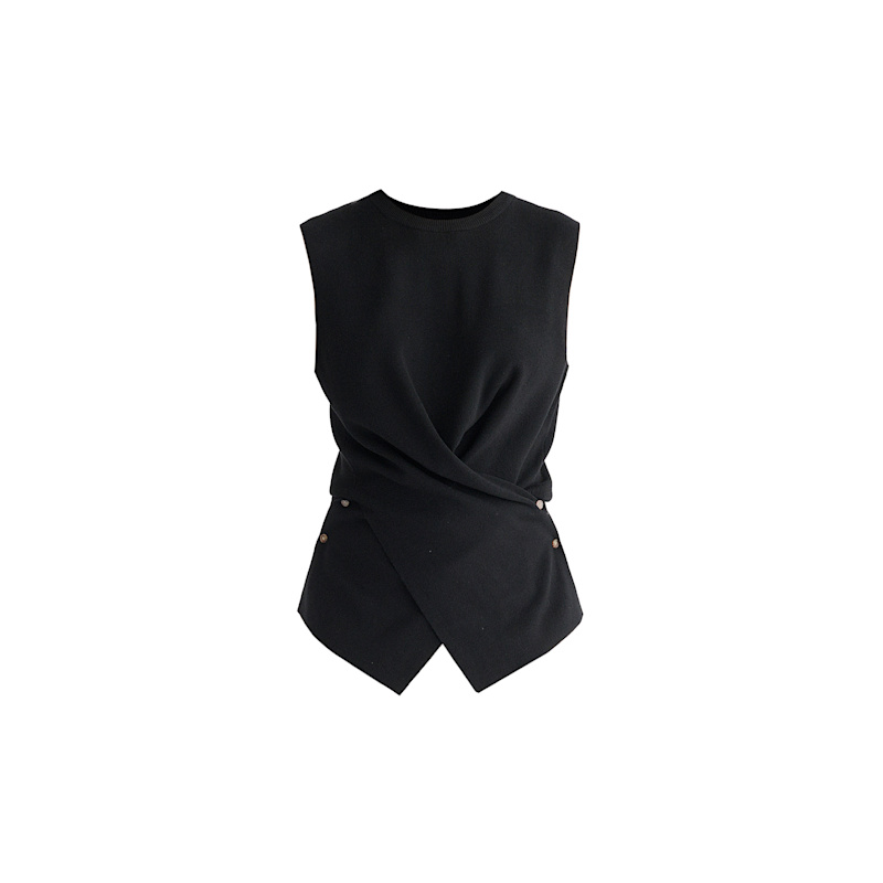 Thumbnail of Crew Neck Wrap Front Knit Top In Black image