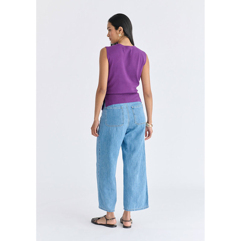 Thumbnail of Crew Neck Wrap Front Knit Top In Purple image