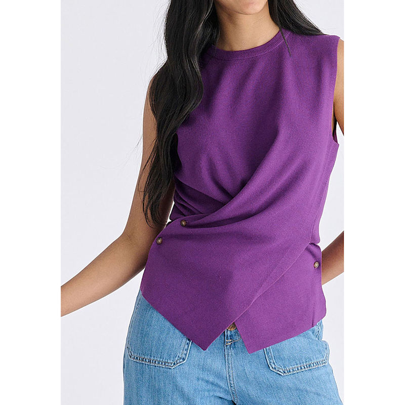 Thumbnail of Crew Neck Wrap Front Knit Top In Purple image