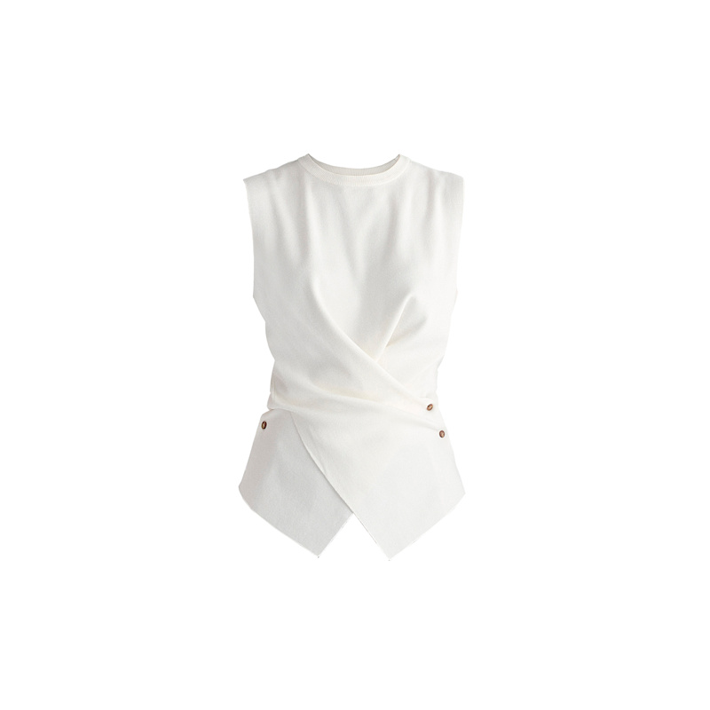 Thumbnail of Crew Neck Wrap Front Knit Top In White image