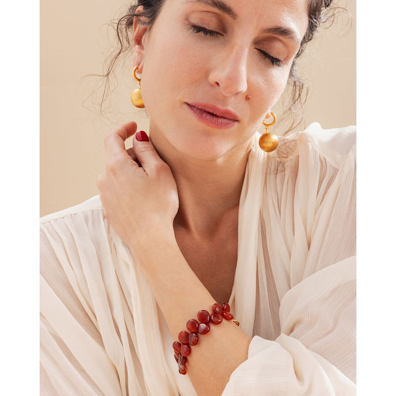 Thumbnail of Textured Gold Sphere Drop Earrings image