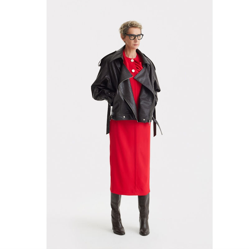 Thumbnail of Croc-Effect Faux Leather Oversized Jacket –  Dark Brown image