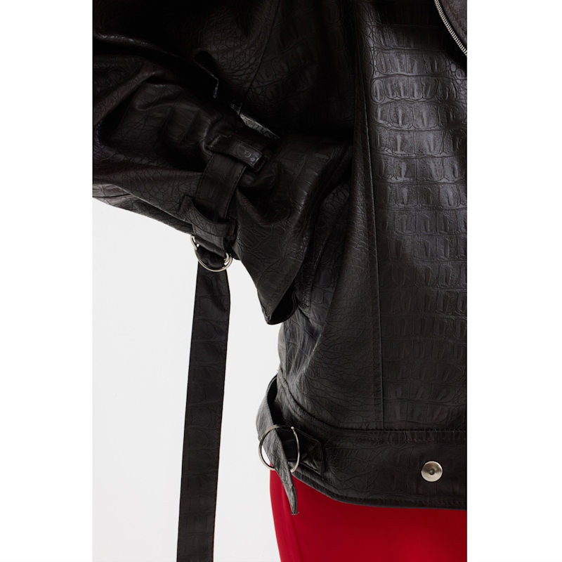 Thumbnail of Croc-Effect Faux Leather Oversized Jacket –  Dark Brown image