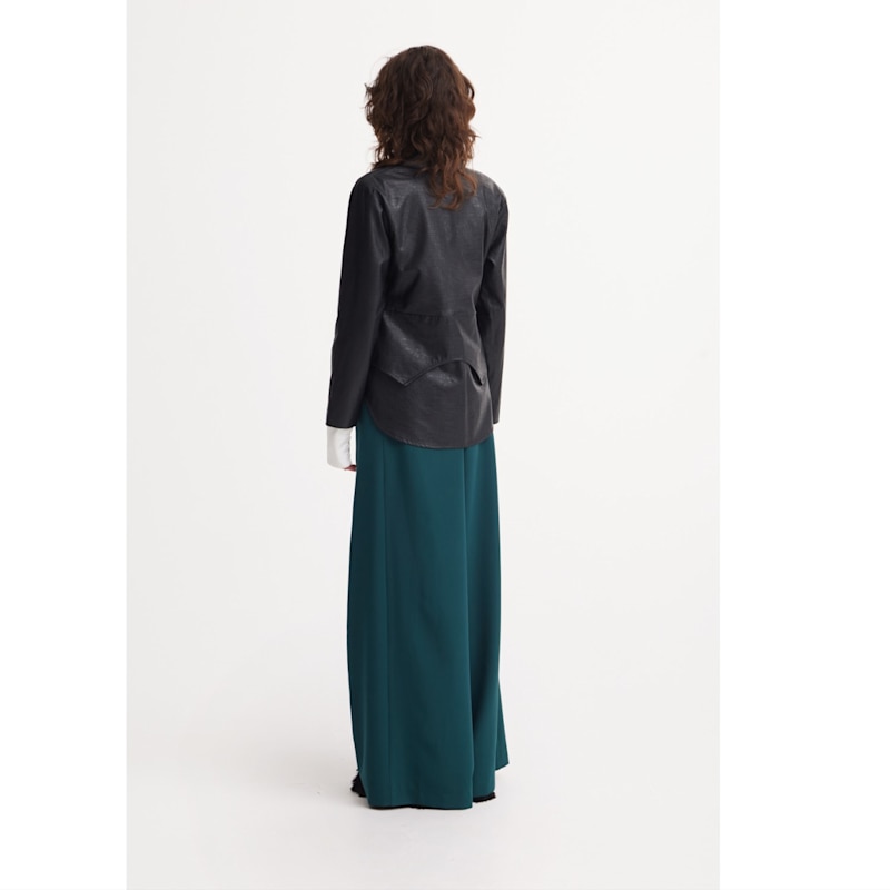 Thumbnail of Croc-Effect Faux Leather Wrap Blazer Jacket – Black image