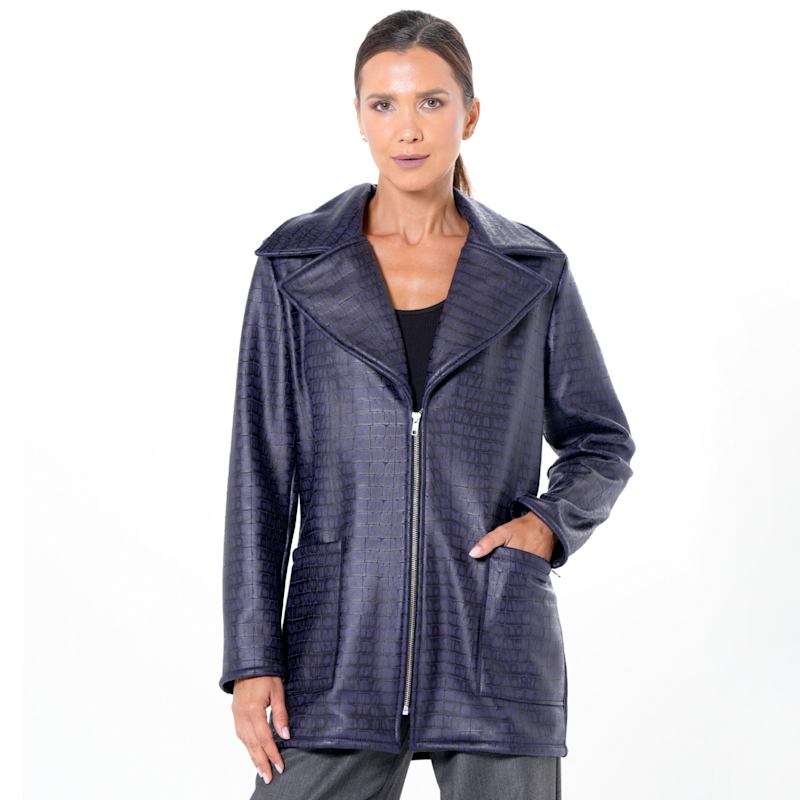 Thumbnail of Croc-Effect Faux Suede Jacket In Blue image