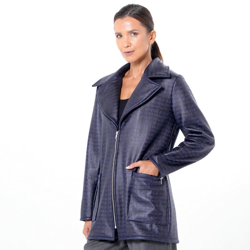 Thumbnail of Croc-Effect Faux Suede Jacket In Blue image