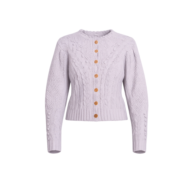 Thumbnail of Crochet Knit Jacket With Pom-Pom And Flower Details Grey image