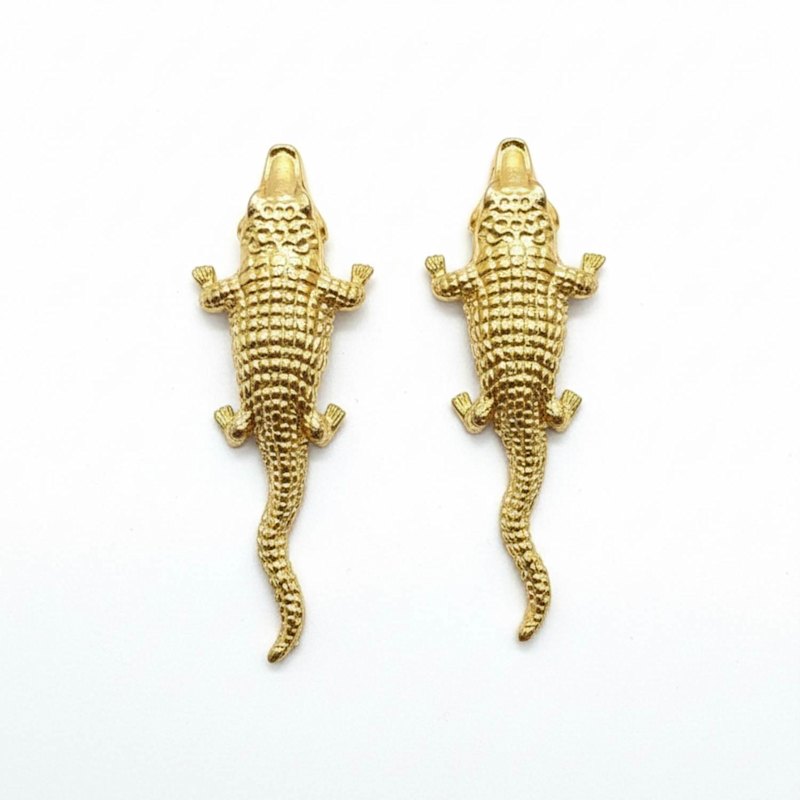 Thumbnail of Crocodile Thick Gold Plated Bronze Earrings image