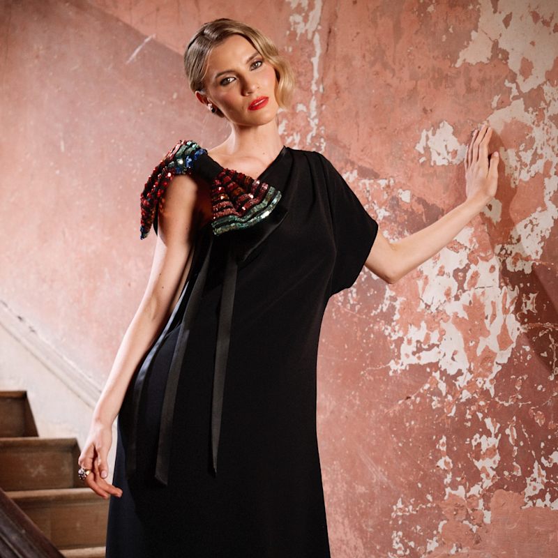 Thumbnail of Black One Shoulder Dress With Detachable Sequin Bow image