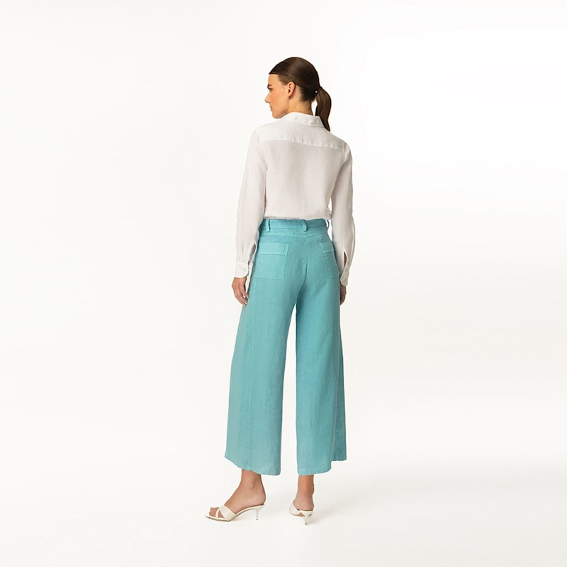 Thumbnail of Cropped Bell Bottom Linen Pants With Back Pockets Crystal Blue image
