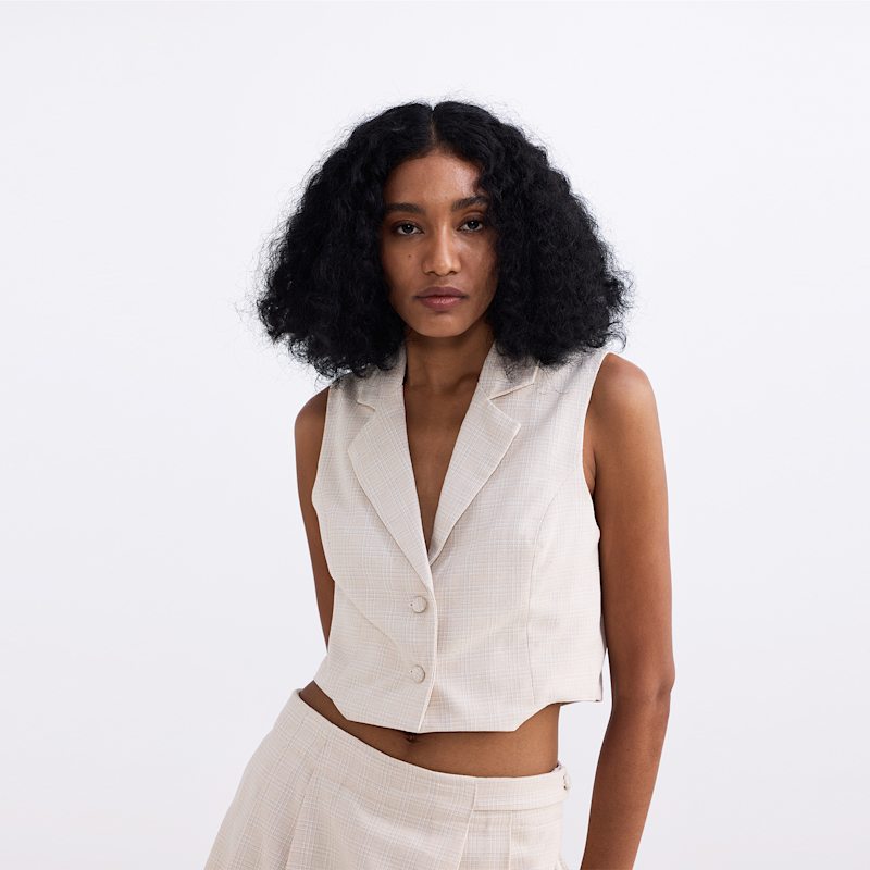 Thumbnail of Cropped Cotton Tweed Vest In Cream image