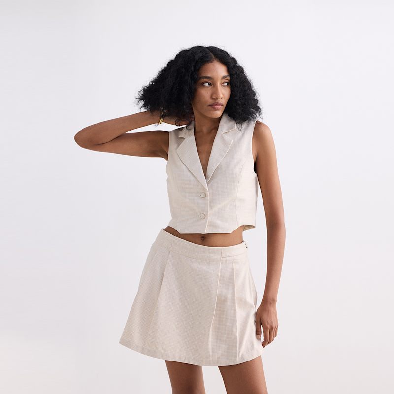 Thumbnail of Cropped Cotton Tweed Vest In Cream image