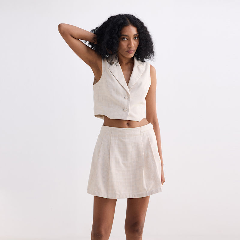 Thumbnail of Cropped Cotton Tweed Vest In Cream image