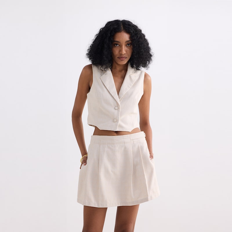 Thumbnail of Cropped Cotton Tweed Vest In Cream image