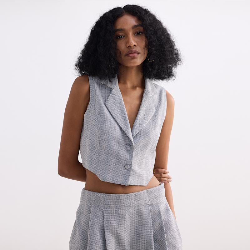 Thumbnail of Cropped Cotton Tweed Vest In Grey image