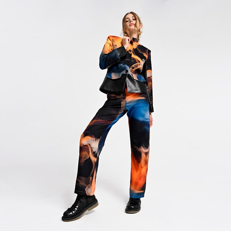 Thumbnail of Cropped Jacket With Vegan Leather Trim And Digital Flame Print image