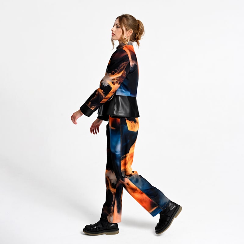 Thumbnail of Cropped Jacket With Vegan Leather Trim And Digital Flame Print image