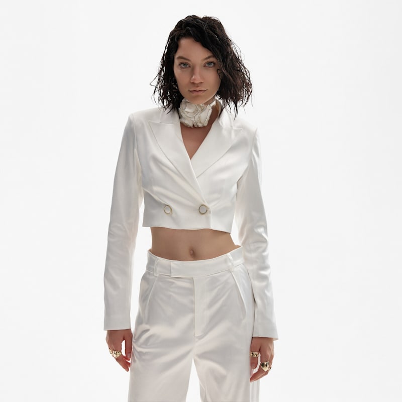 Thumbnail of Cropped Satin Blazer In White image