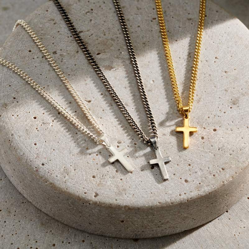 Thumbnail of Men's Silver Small Cross Pendant Necklace image