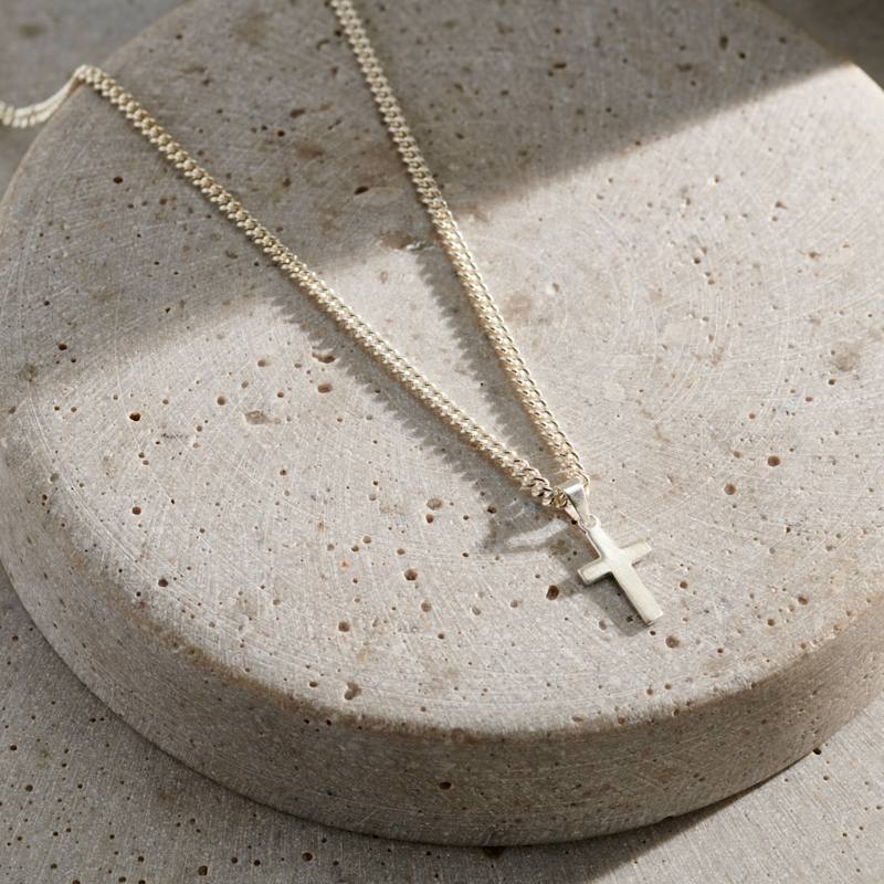 Thumbnail of Men's Silver Small Cross Pendant Necklace image