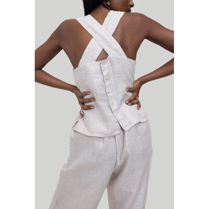 Thumbnail of Crossback Button Up Linen Tank Linen Top image