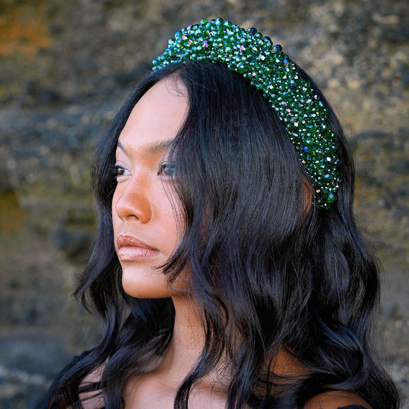 Crown Glass Crystal Beads Headband In Emerald Green | Brunna.Co