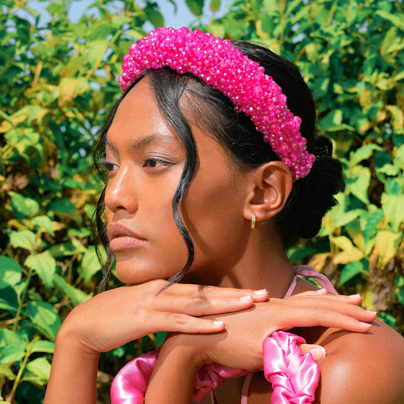 Crown Glass Crystal Beads Headband In Shocking Pink | Brunna.Co