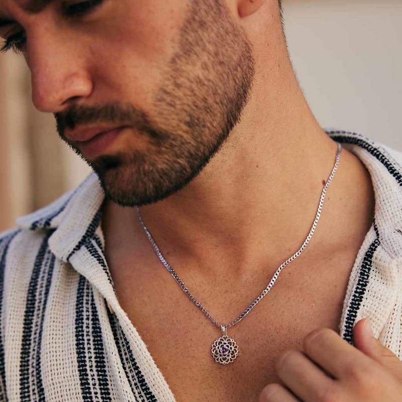 Thumbnail of Crown Chakra Men's Silver Necklace - Amethyst image