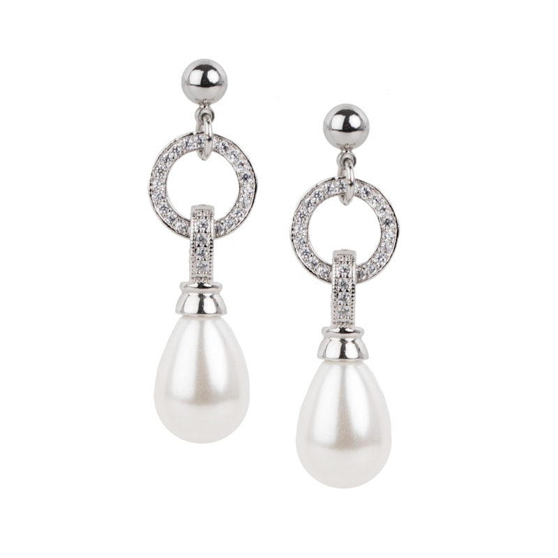 Thumbnail of Crystal Hoop Pearl Dangle White Earrings image