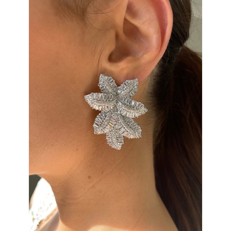Thumbnail of Crystal Leaf Earrings Silver image