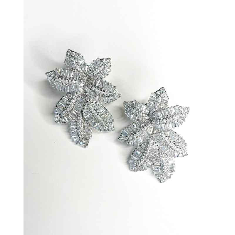 Thumbnail of Crystal Leaf Earrings Silver image