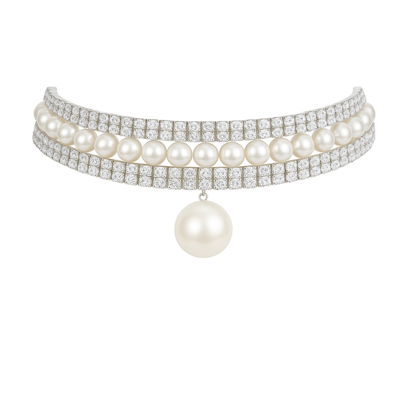 Crystal & Pearl Harmony Choker by Maison De Gala