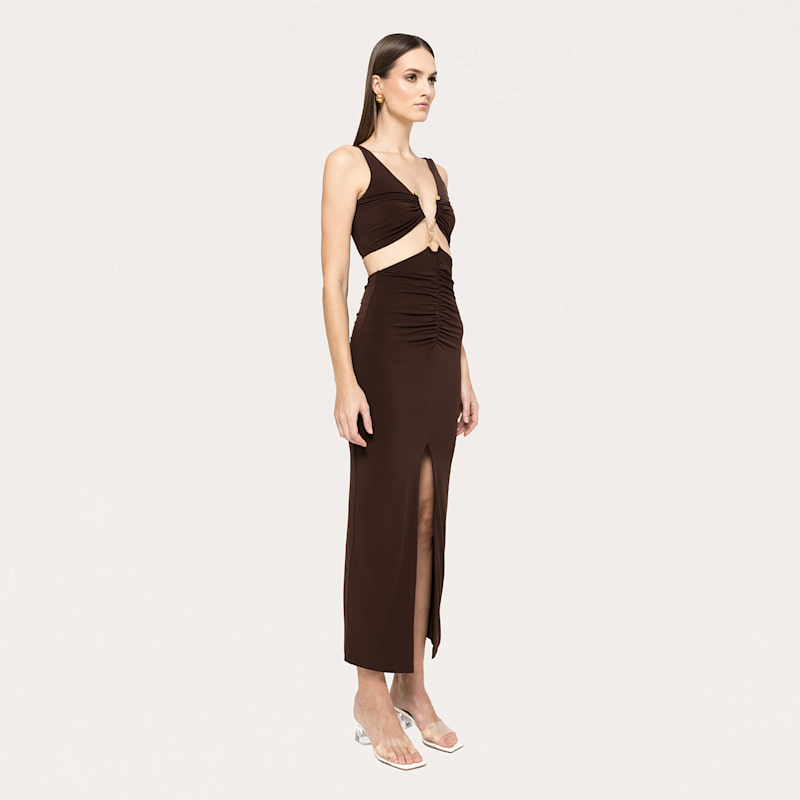 Thumbnail of Cut-Out Jersey Midi Dress Brown image