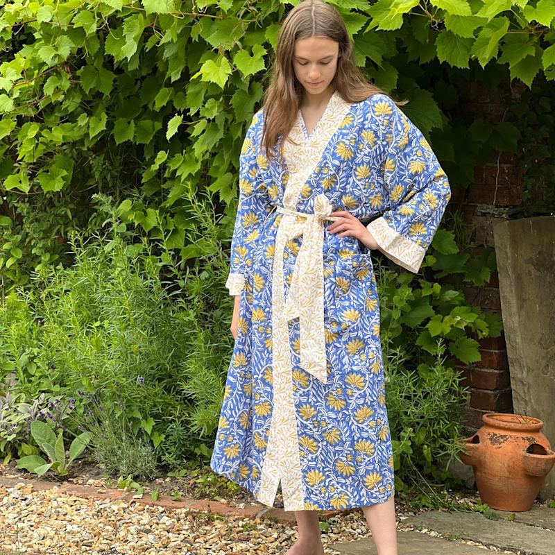 Thumbnail of Blue Floral Cotton Full Length Kimono image