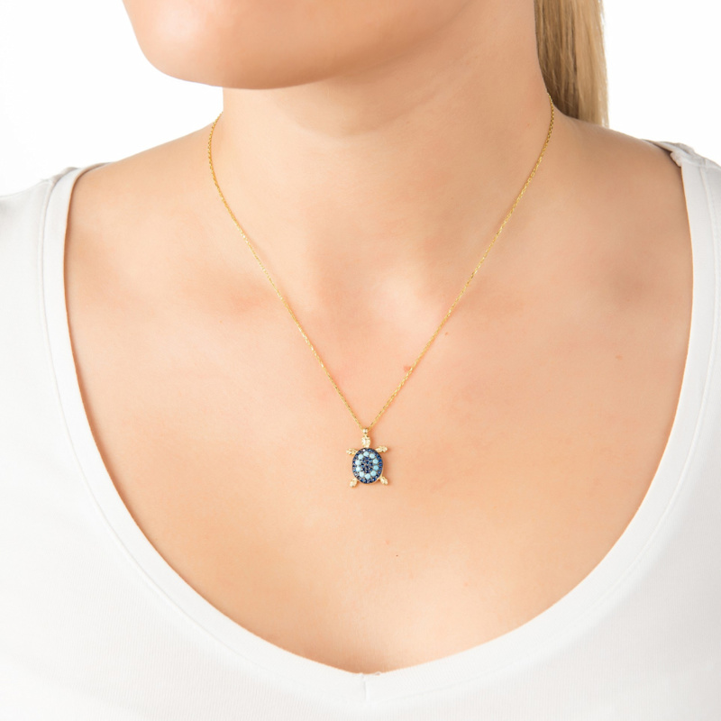 Thumbnail of Turtle Turquoise Blue Pendant Necklace Gold image