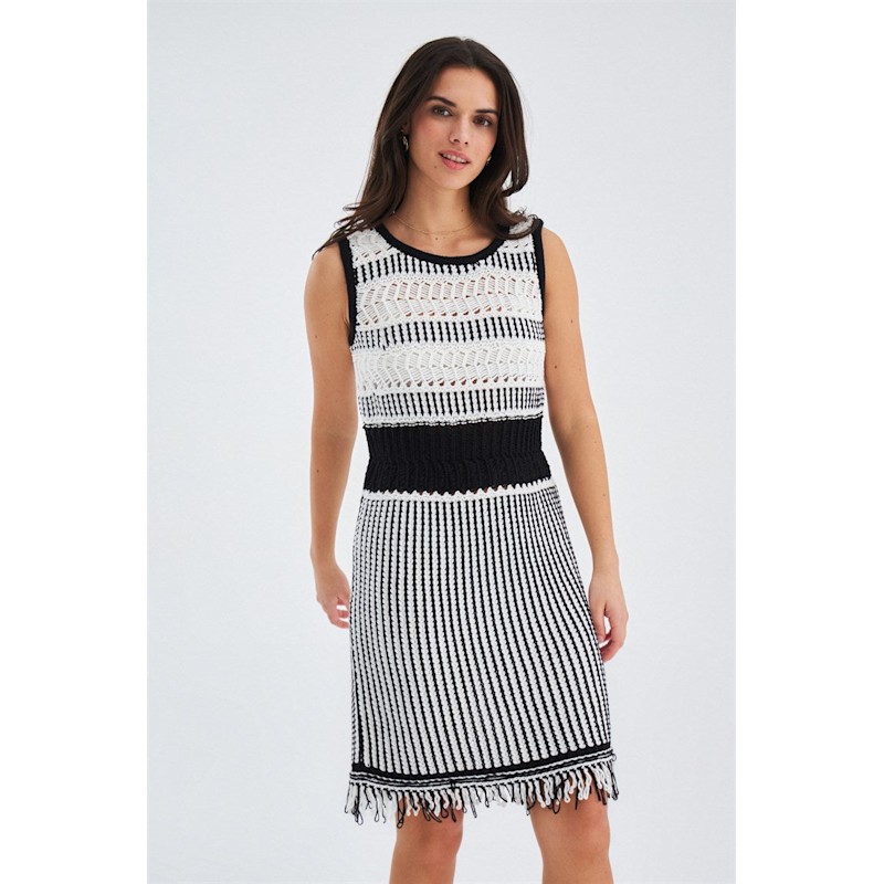 Peraluna Kiyo Sleeveless Knit Dress - Beige/black