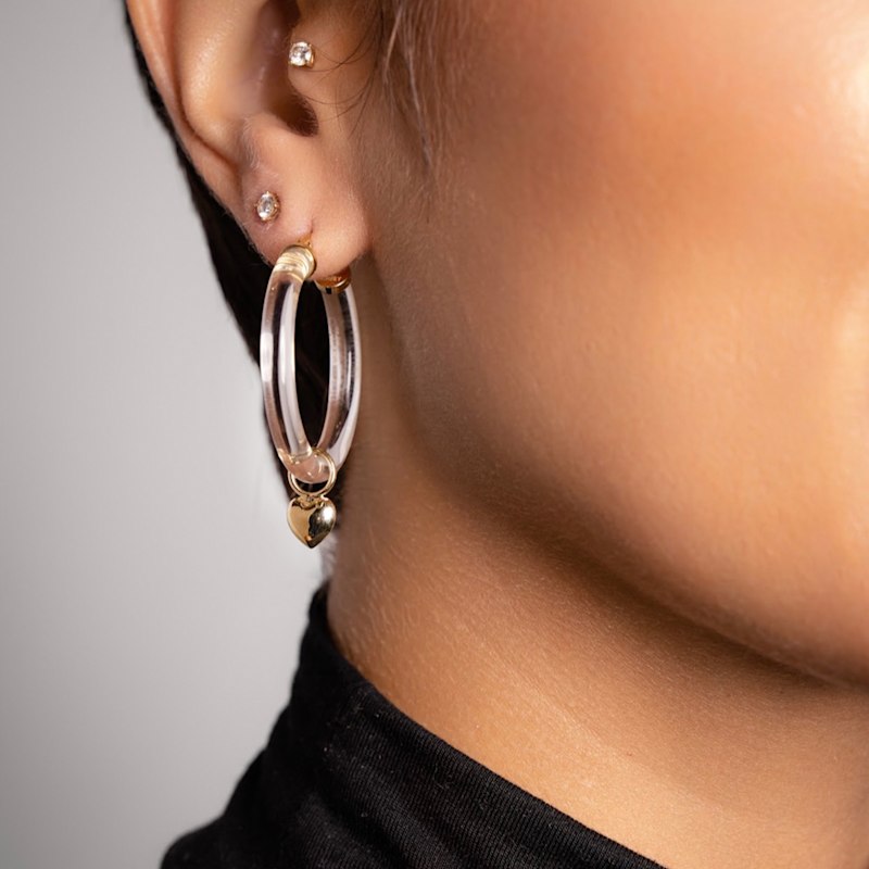 Thumbnail of Heart Charm Hoop Earrings image