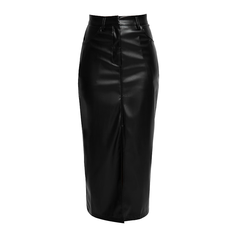 Thumbnail of Dahlia Black Faux Leather Midi Skirt image