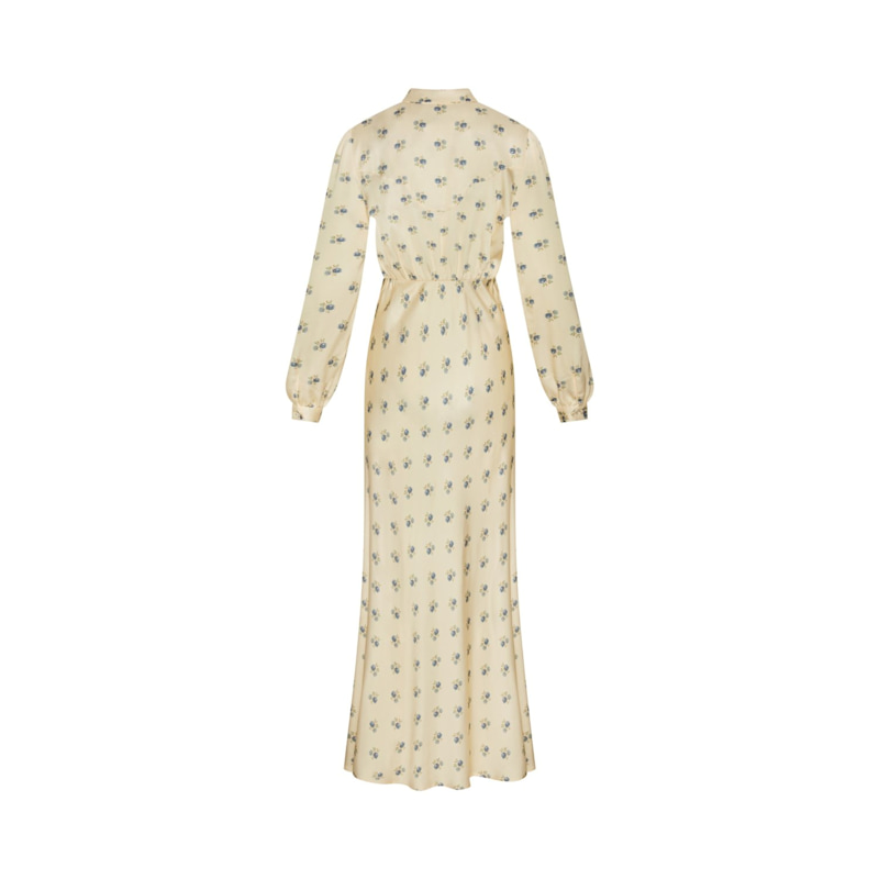 Folk Saint Floral Print Western Long Dress - White
