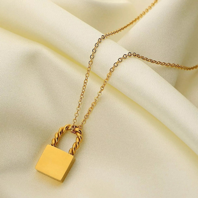 Thumbnail of Dainty Gold Lock Necklace image