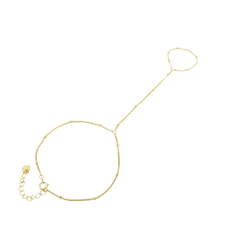 Thumbnail of Dainty Beaded Link Chain Gold Plated Bracelet And Ring image