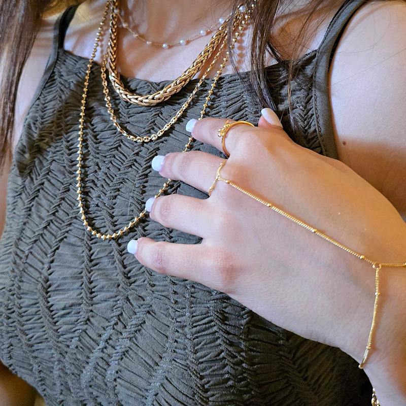 Thumbnail of Dainty Beaded Link Chain Gold Plated Bracelet And Ring image