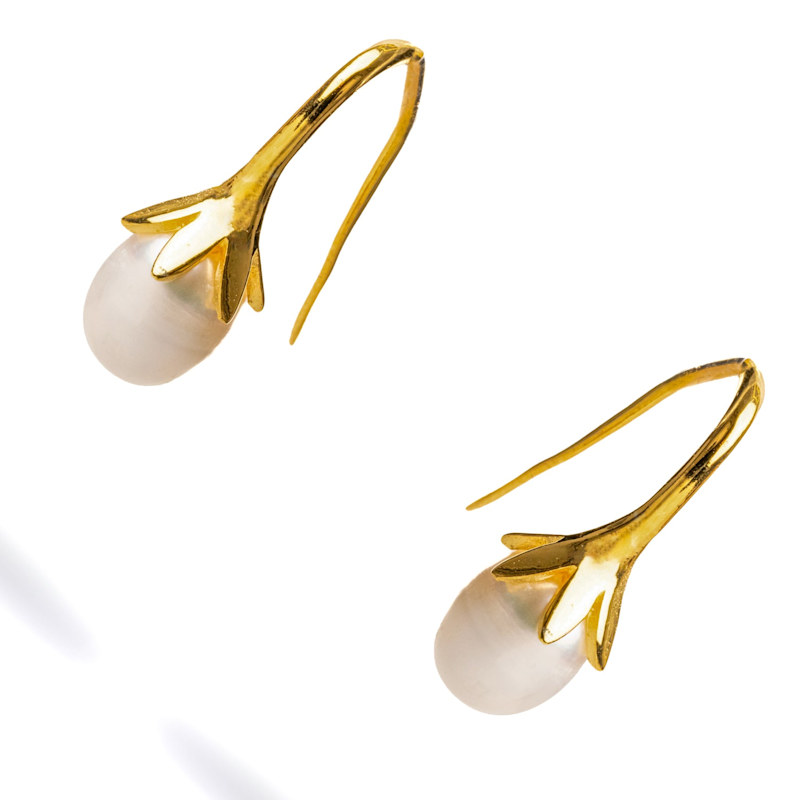 Thumbnail of Dainty Gold Vermeil & Pearl Design Statement Earrings - White image