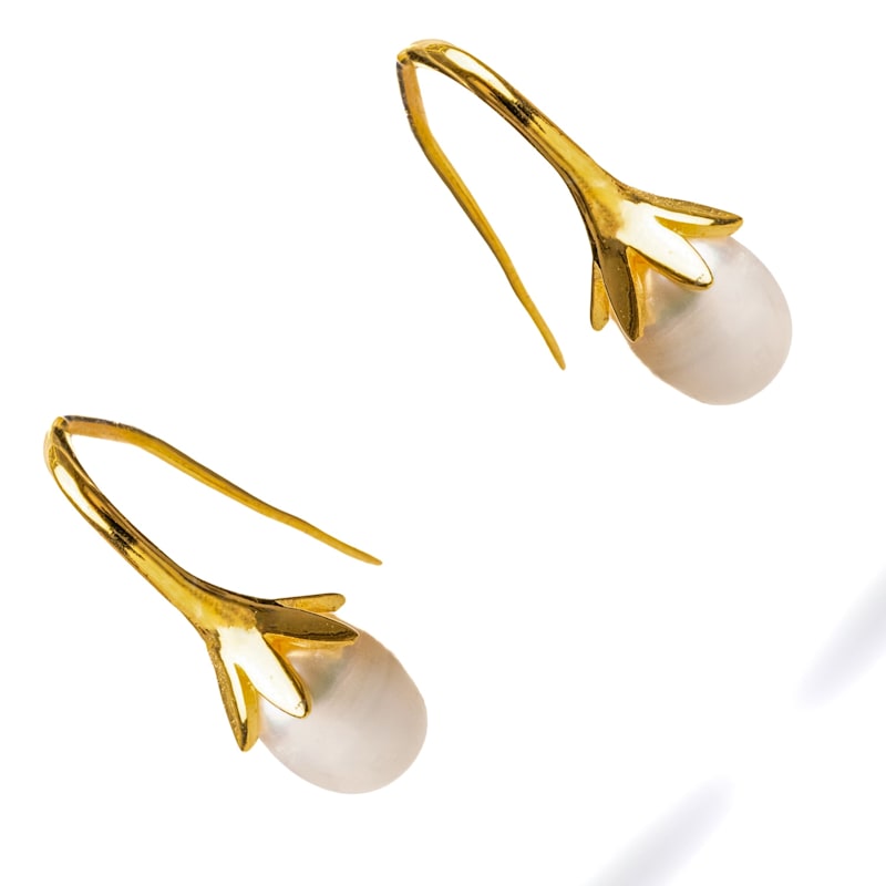 Thumbnail of Dainty Gold Vermeil & Pearl Design Statement Earrings - White image