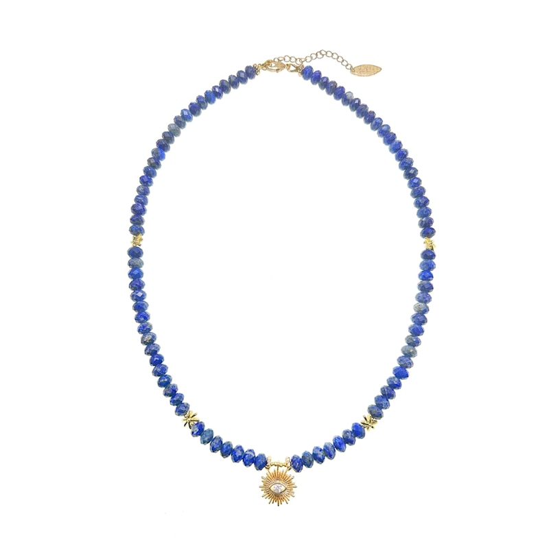 Thumbnail of Dainty Lapis With Evil Eye Pendant Necklace image