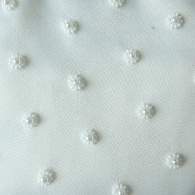 Thumbnail of Daisy Bead And Pearl Hand-Embellished Satin Mini Wristlet Pouch - White image
