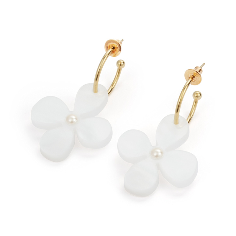 Thumbnail of Daisy Hoop Earrings -  White & Pearl image