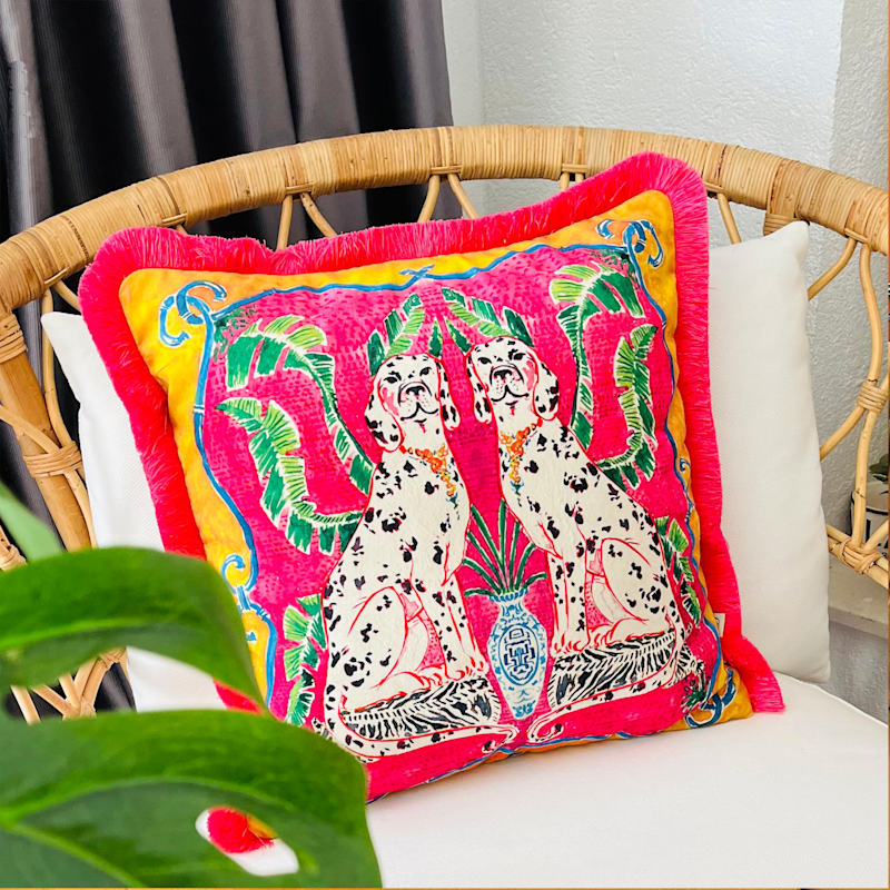 Thumbnail of Dalmatian Dog Velvet Pillow Cover | Pink Throw Pillow | Modern Home Decor image