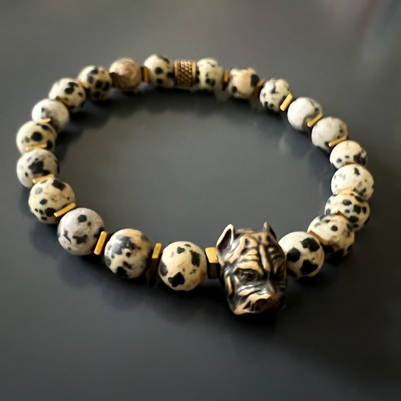 Thumbnail of Dalmatian Jasper Beaded Dog Charm Bracelet - White image